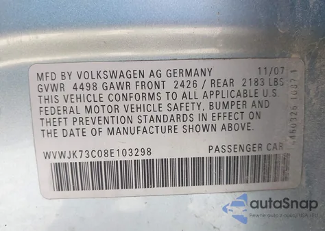 2008 Volkswagen Passat Turbo from USA, damaged, VIN WVWJK73C08E103298